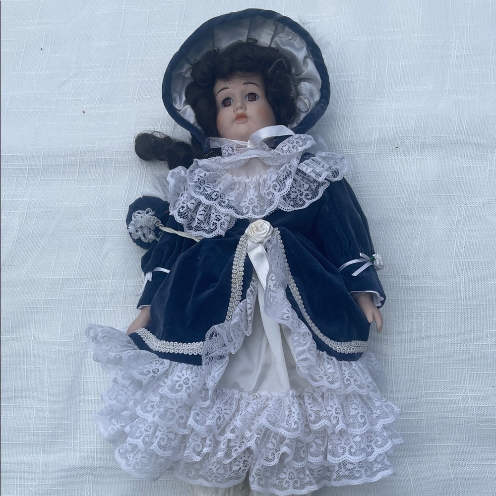 Charming Navy and White Doll‎ with Lace Details